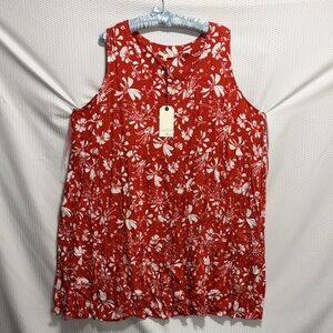Cotton Red Floral Sleeveless Dress